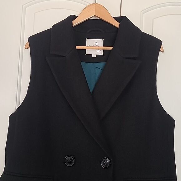 Sam Edelman Double-Breasted Longline Vest Coat Black Size 16 - Picture 9 of 16